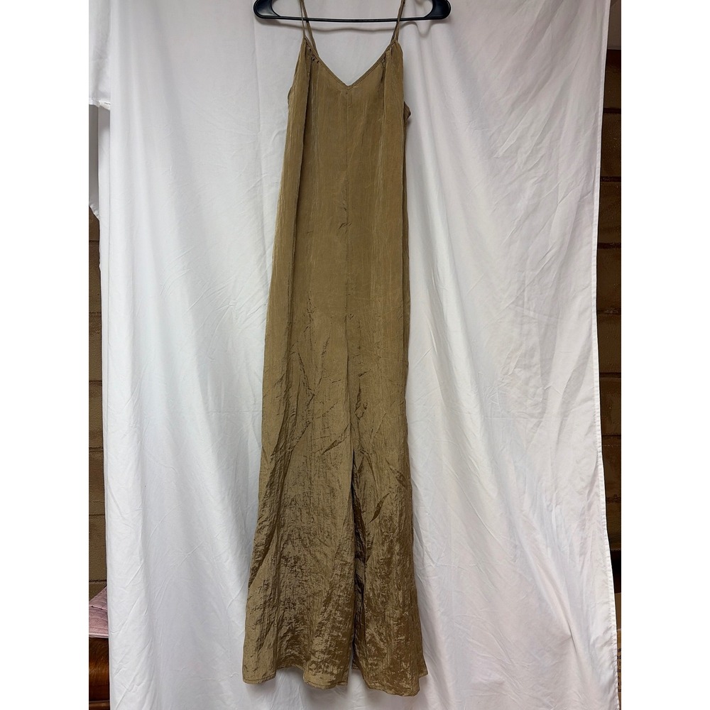 Steve Madden Desdemona Jumper Olive Green Crinkle Wide Leg Jumpsuit Medium NWT